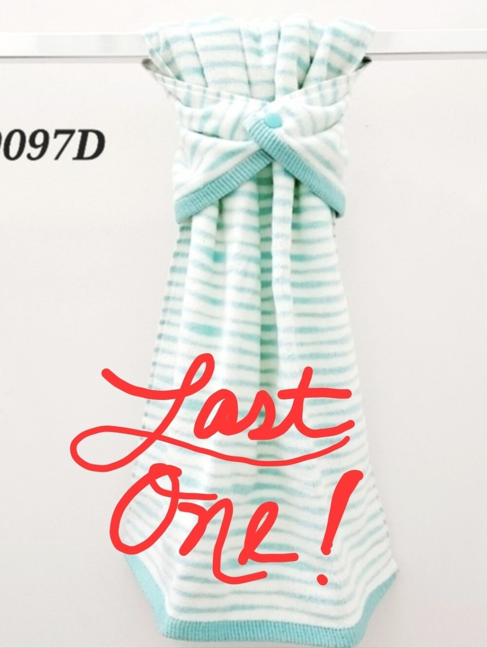 🤍NEW!⬜️LAST 1️⃣#9097-D ■Teal Green/Off-white Hand Towel +TEAL PLASTIC SNAP